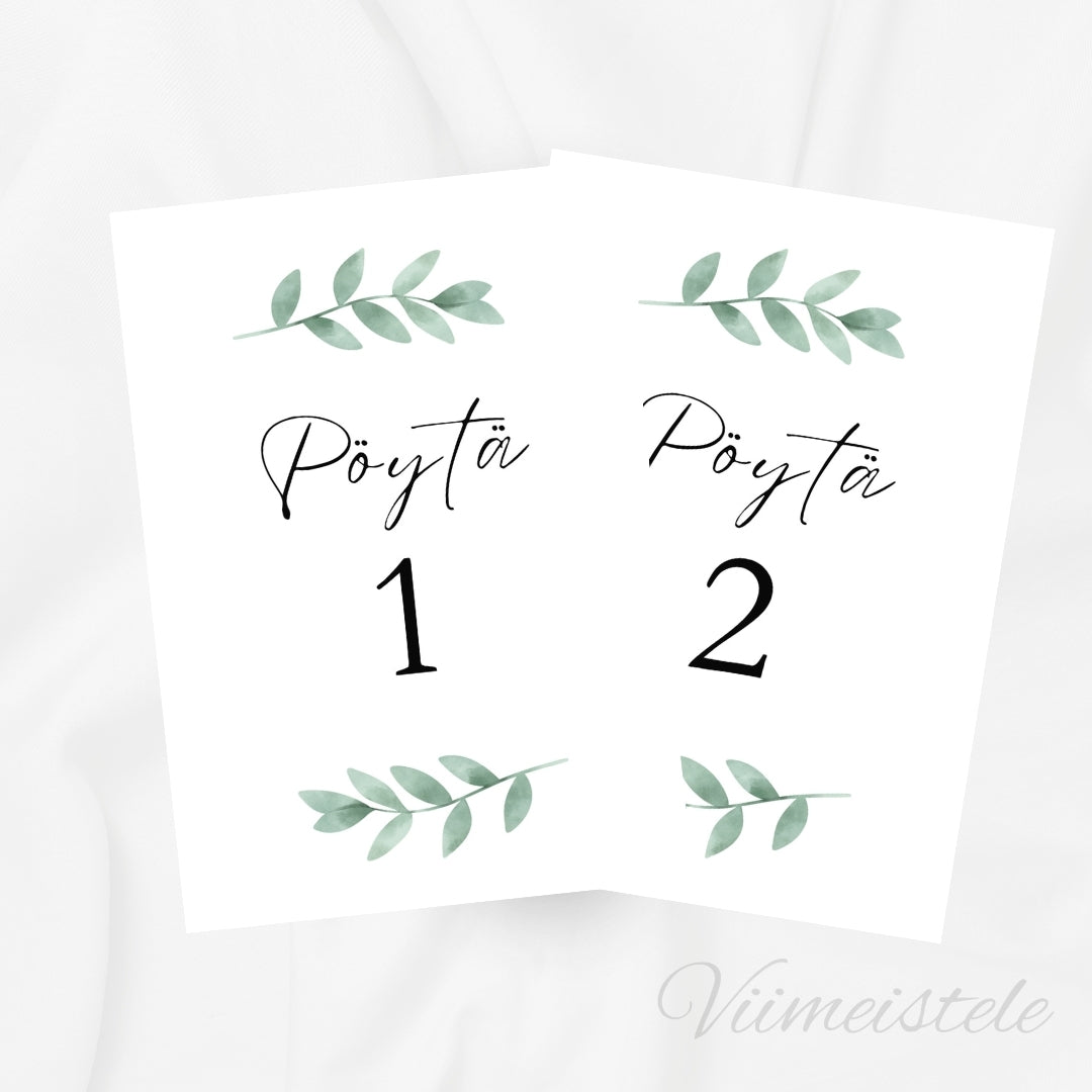 Pöytänumerot häihin Sage Green