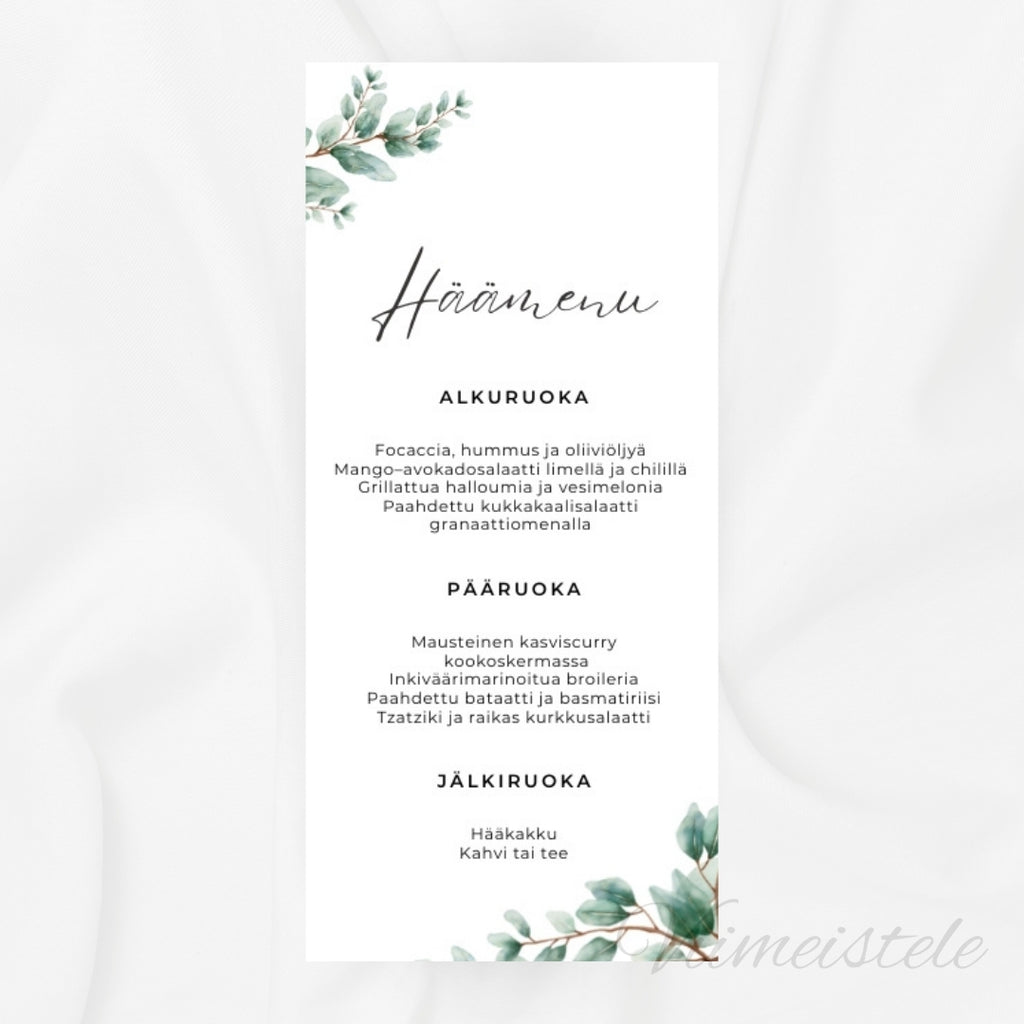 Häämenu ja Hääohjelma Sage Green (Printattu)