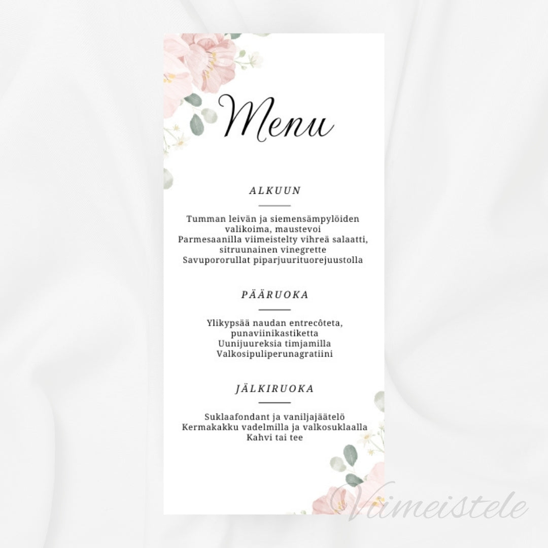 Häämenu ja Hääohjelma Romanttinen (Printattu)