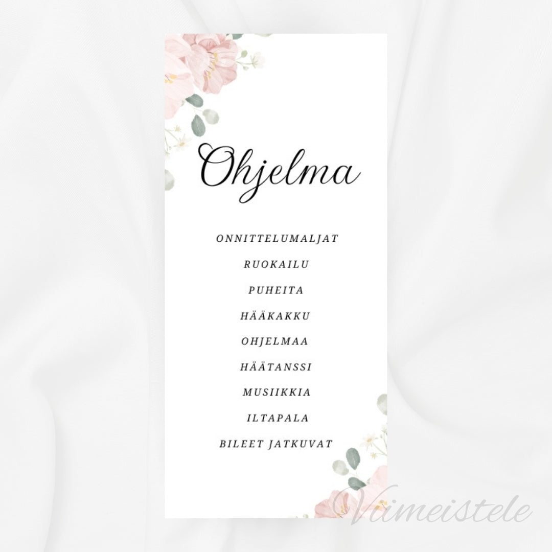 Häämenu ja Hääohjelma Romanttinen (Printattu)