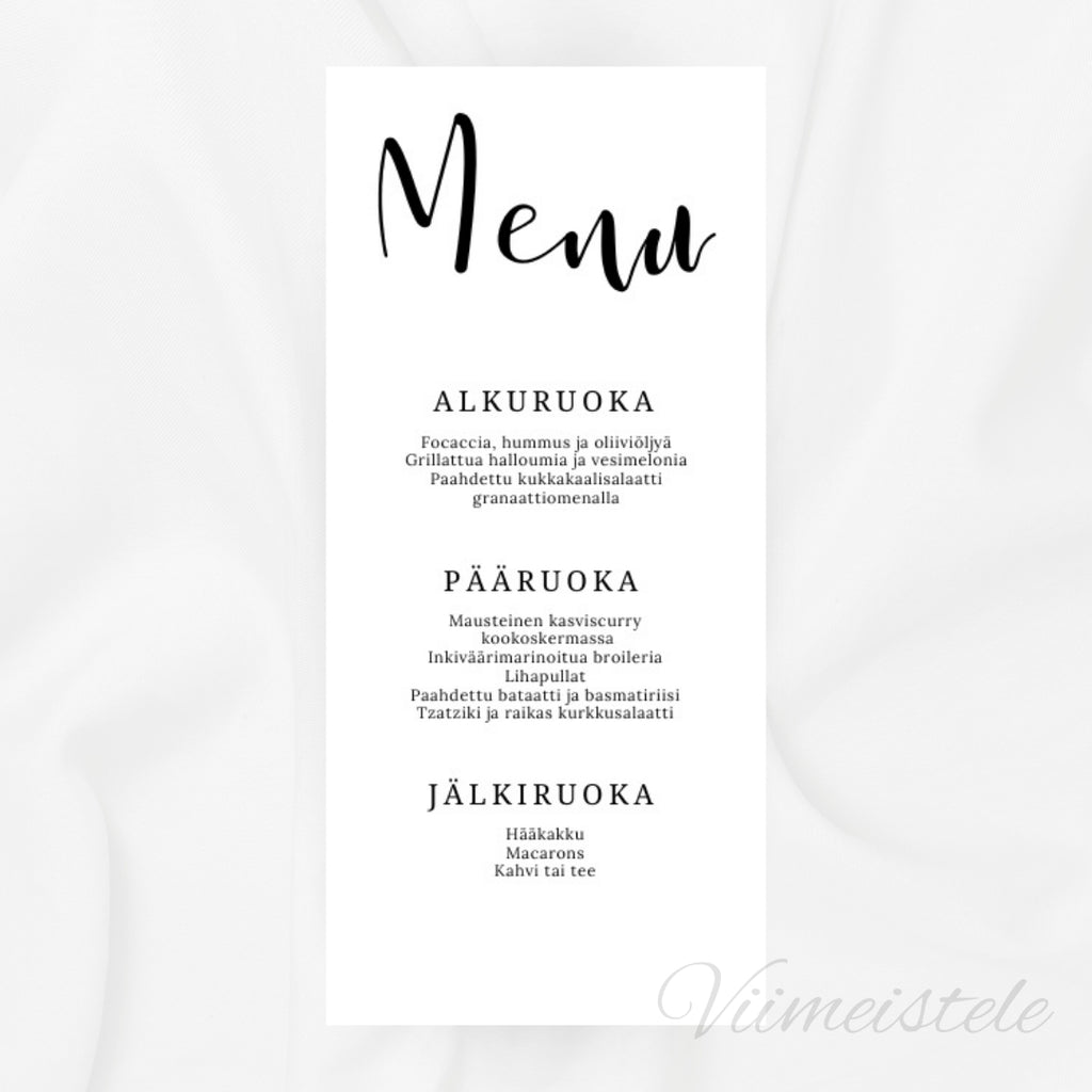 Häämenu ja Hääohjelma Yksinkertainen