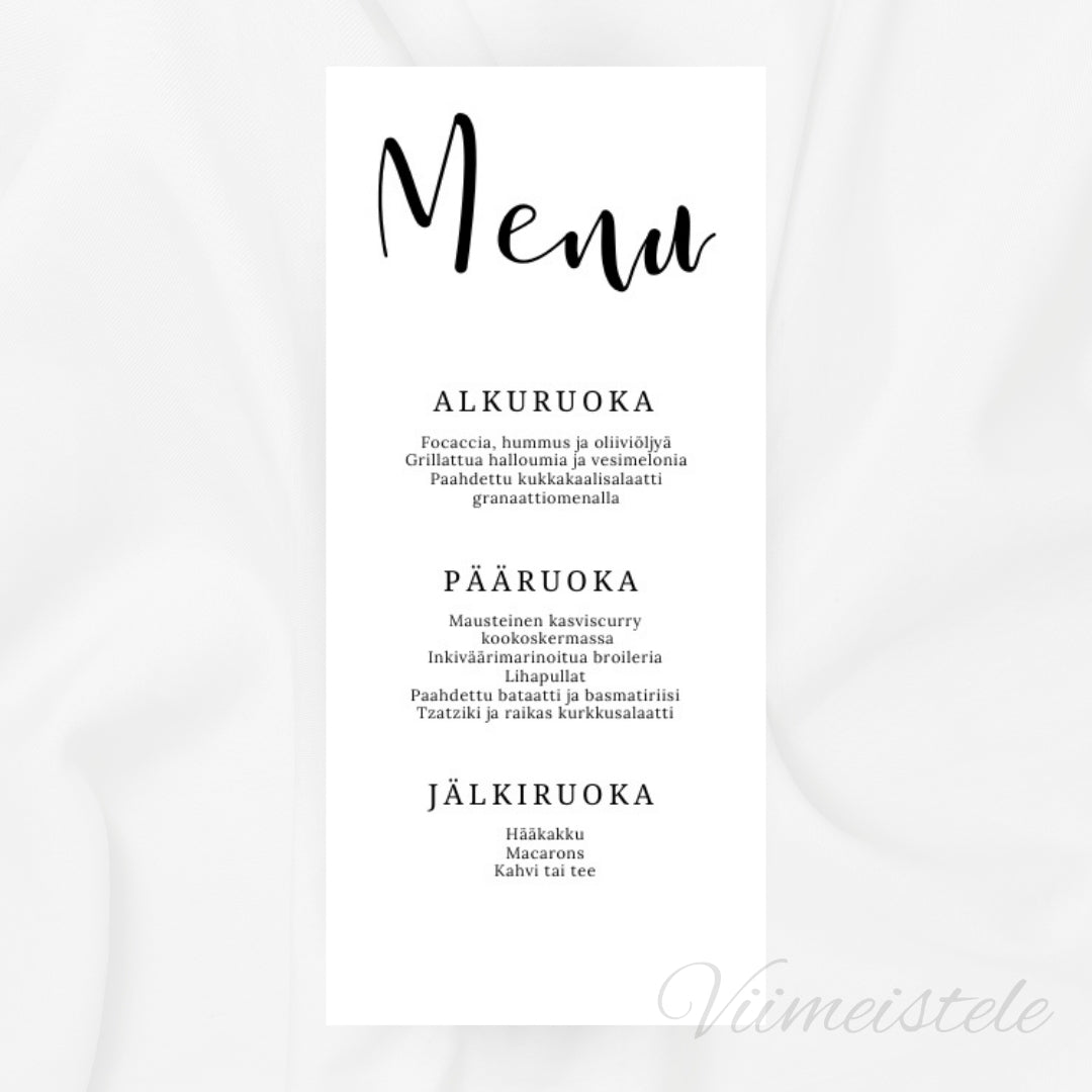 Häämenu ja Hääohjelma Yksinkertainen (Printattu)
