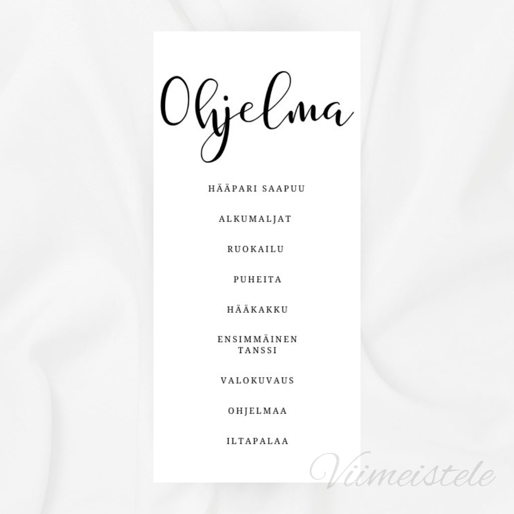 Häämenu ja Hääohjelma Yksinkertainen