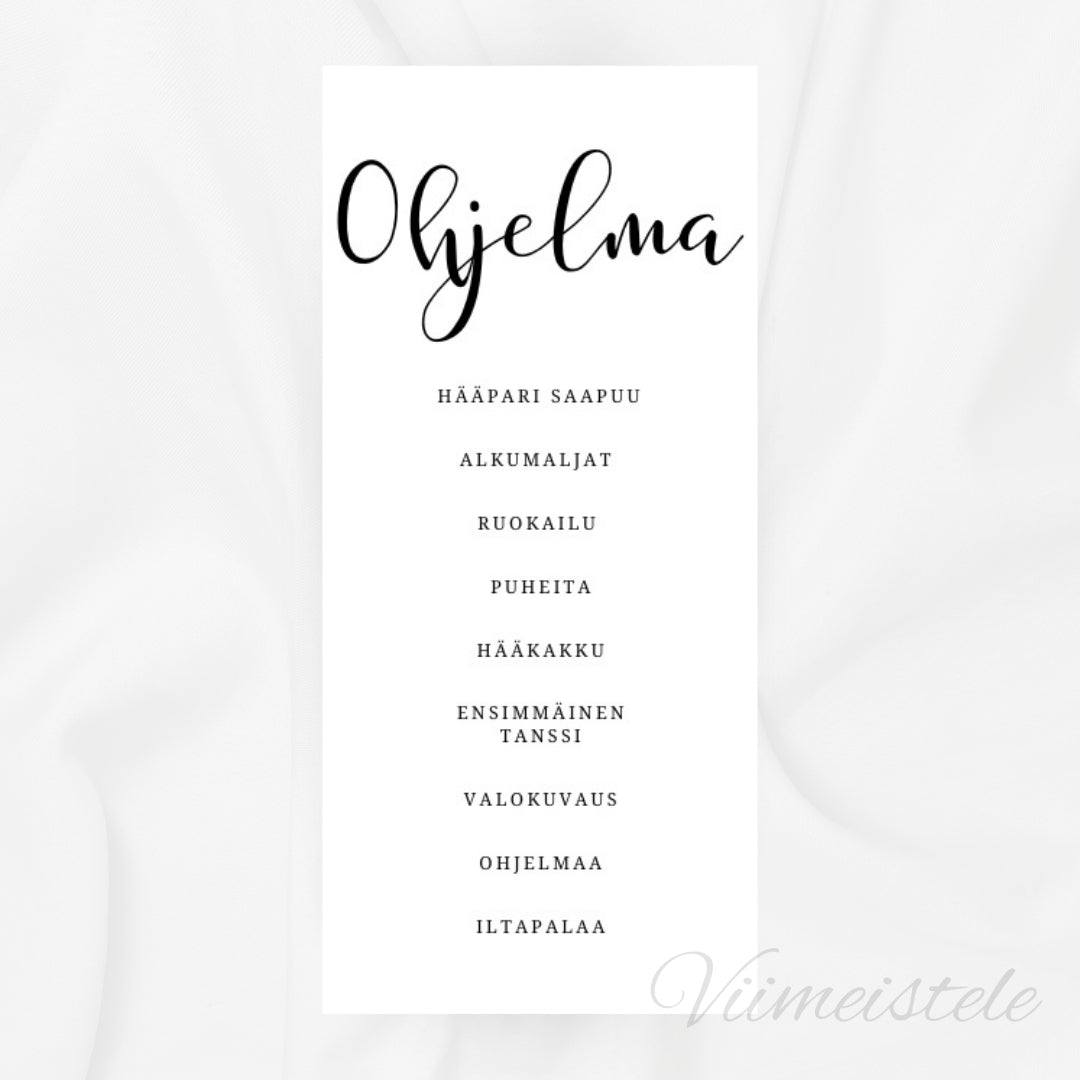 Häämenu ja Hääohjelma Yksinkertainen (Printattu)