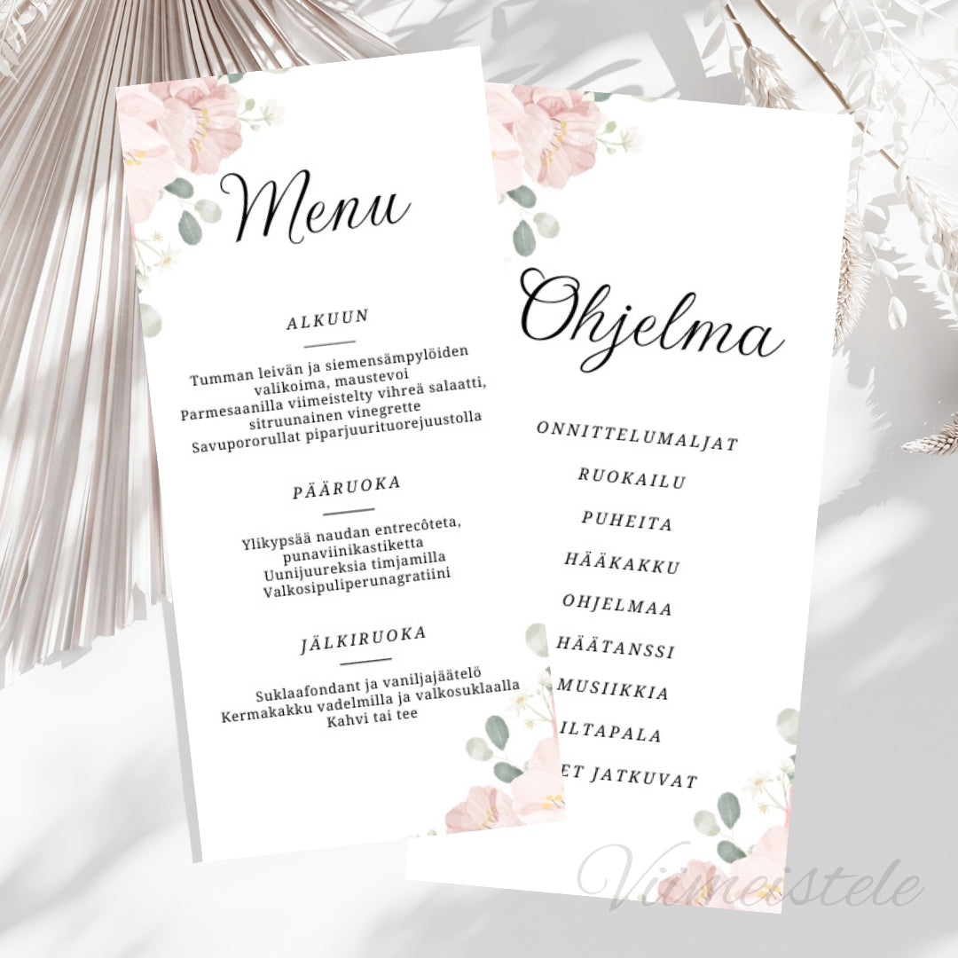 Häämenu ja Hääohjelma Romanttinen (Printattu)