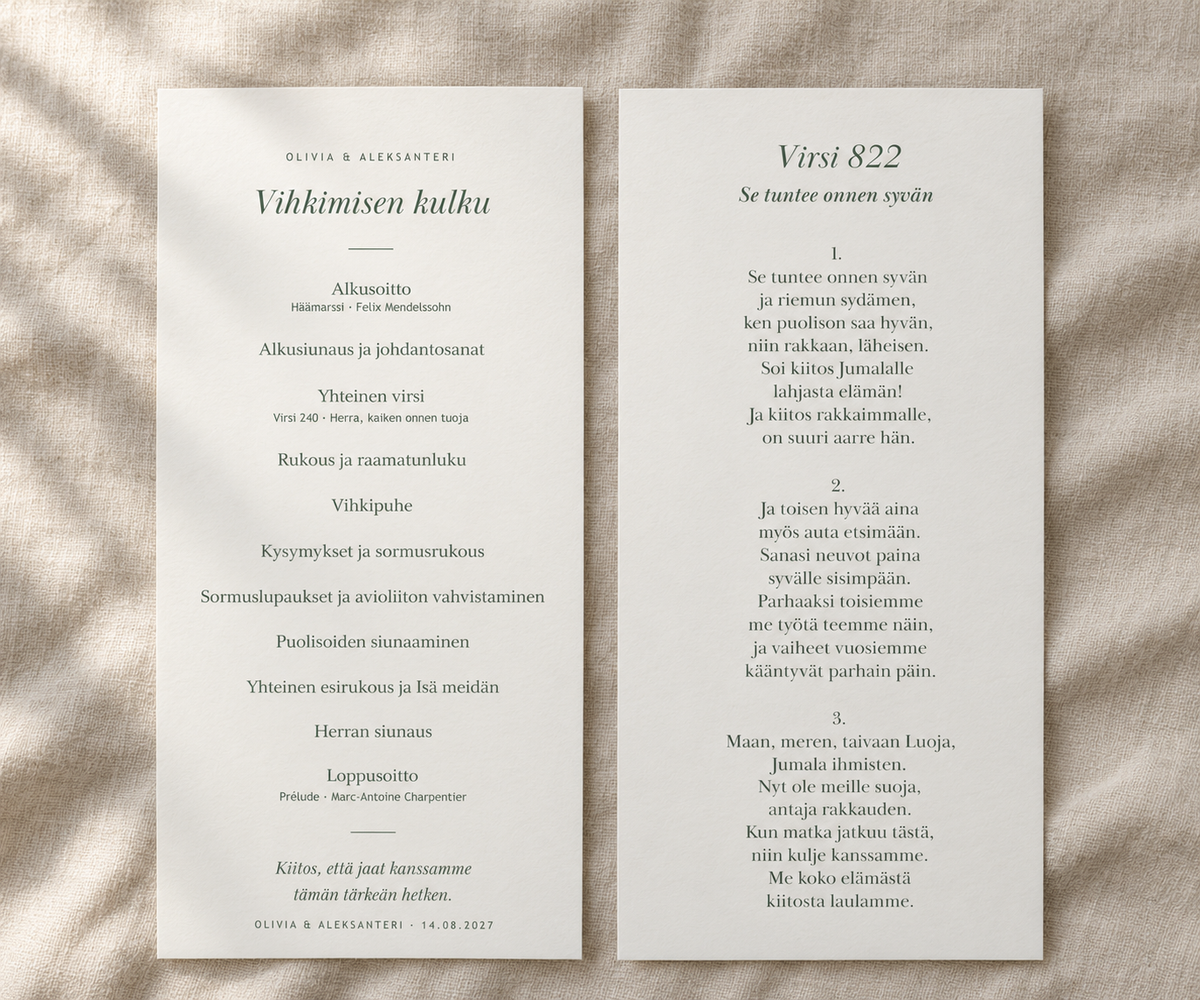 Kirkko-ohjelma vihkikirkkoon Minimalistinen (Printattu)