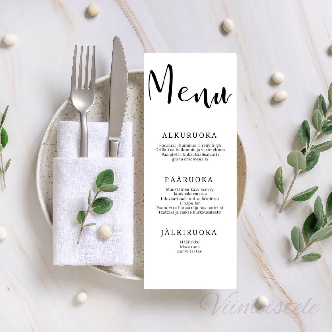 Häämenu ja Hääohjelma Yksinkertainen (Printattu)
