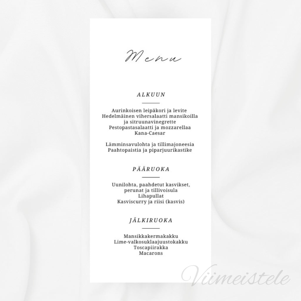 Häämenu ja Hääohjelma Minimalistinen (Printattu)