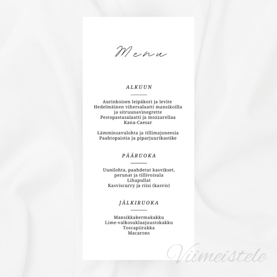 Häämenu ja Hääohjelma Minimalistinen (Printattu)