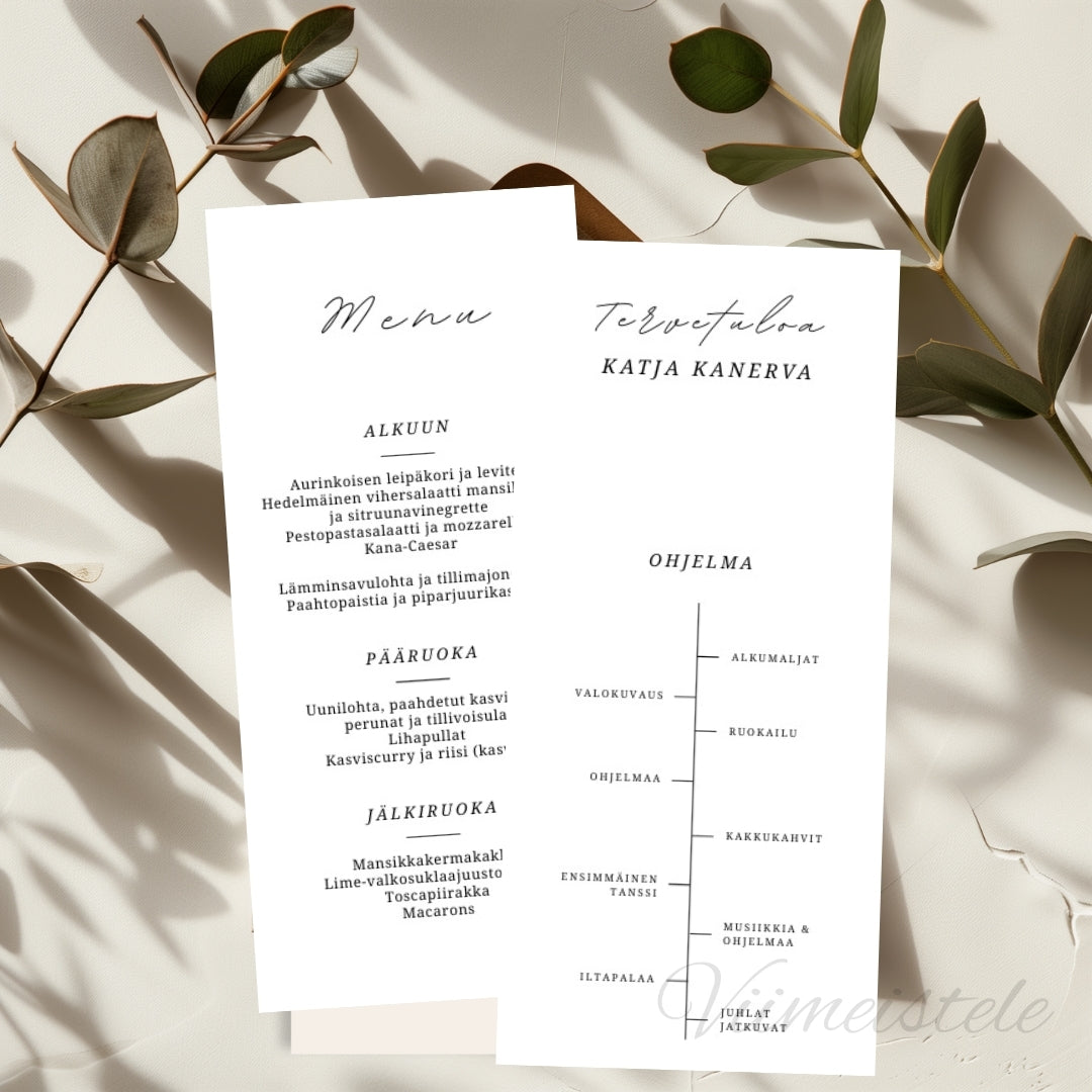 Häämenu ja Hääohjelma Minimalistinen (Printattu)